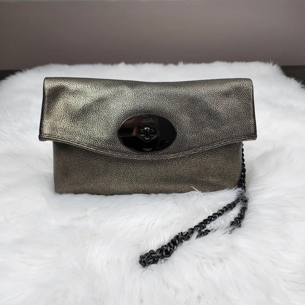 Coach Metallic Leather Turnlock Clutch Shoulder Bag - Picture 1 of 13